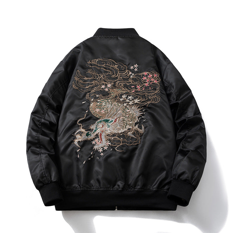 Retro Dragon Embroidery Jacket Men's MA-1 Flight Suit Baseball Jacket BF Style Outerwear Women - SkyeDragon Gifts