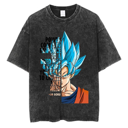 Water washed retro T-shirt street hip-hop anime dragon bead cartoon print graphic casual cotton summer short  sleeved - SkyeDragon Gifts