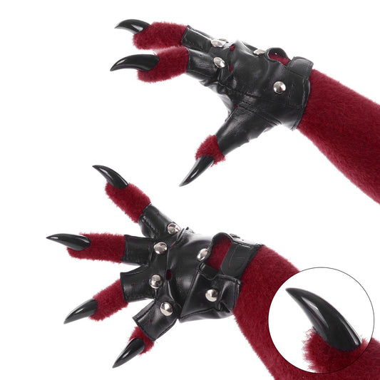 Original Furry Animal Paw Gloves, Punk Leather Gloves, Cosplay Handmade Accessories &ampProps - SkyeDragon Gifts