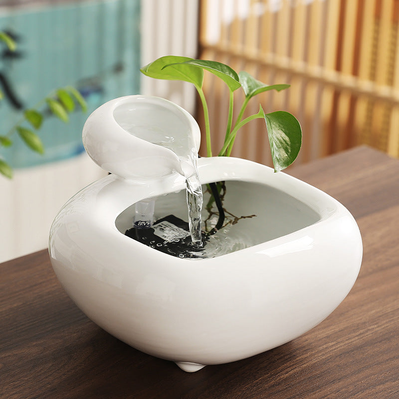 Wealth-Bringing Flowing Water Ornament, Ceramic Mini Desktop Decoration for Living Room - SkyeDragon Gifts
