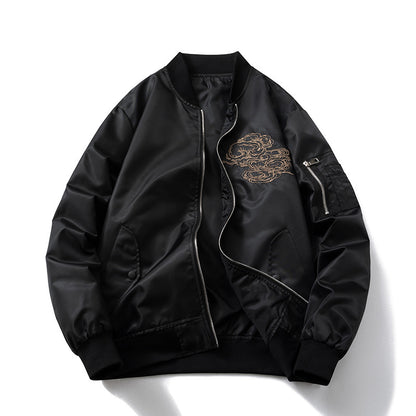 Retro Dragon Embroidery Jacket Men's MA-1 Flight Suit Baseball Jacket BF Style Outerwear Women - SkyeDragon Gifts