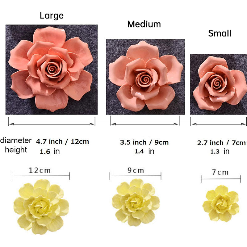 Ceramic 3D Wall Flowers - Hand-Painted Peony, Rose & Camellia Wall Decor for Wedding & Gift - SkyeDragon Gifts