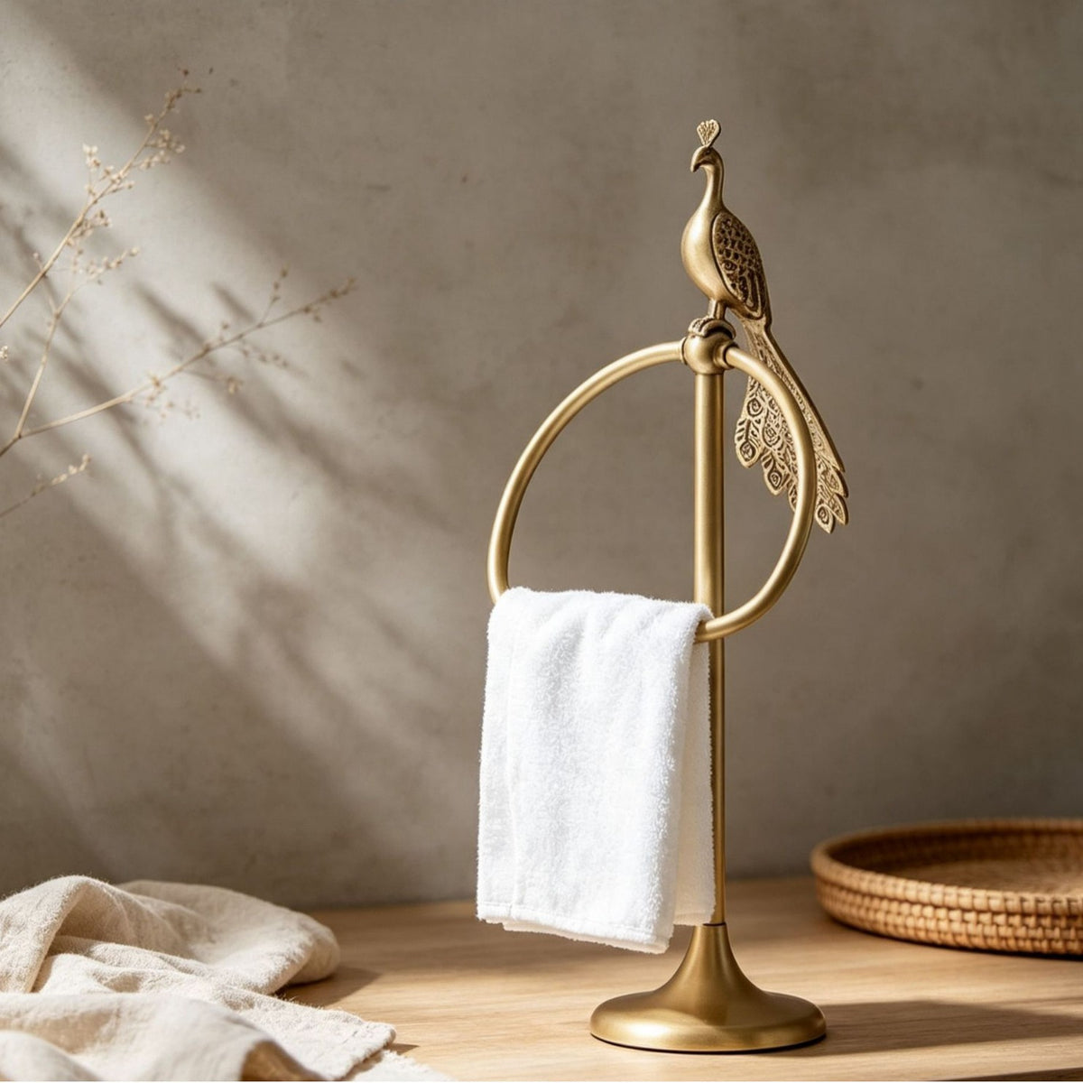 Brass peacock towel ring bathroom vertical towel rack storage shelf bathroom supplies