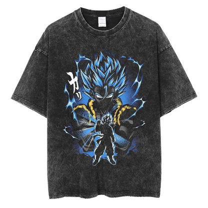Water washed retro T-shirt street hip-hop anime dragon bead cartoon print graphic casual cotton summer short  sleeved - SkyeDragon Gifts