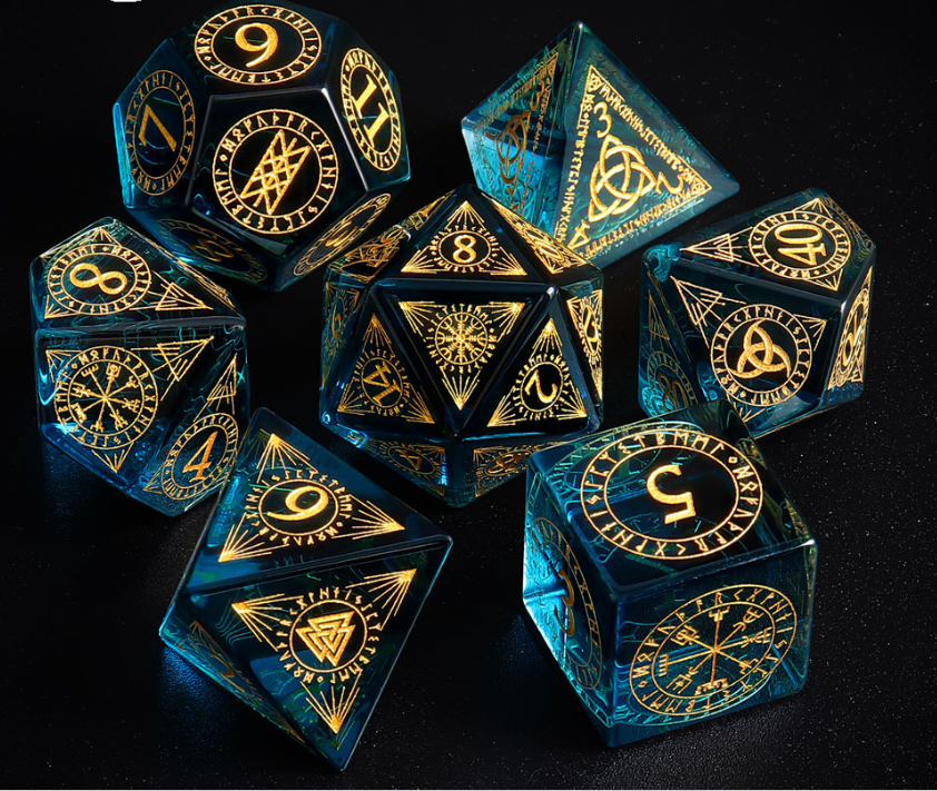 Xipeng K9 Crystal Dice 7-Piece Set Color Blue DND RPG Board Game Right-Angle Glass Dice - SkyeDragon Gifts