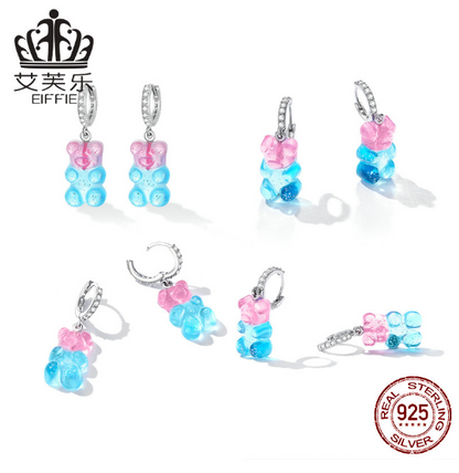 Avelle Fashion Fantasy Sterling Silver s925 Candy Bear Ear Buckle Color Resin Zircon Animal Earrings - SkyeDragon Gifts