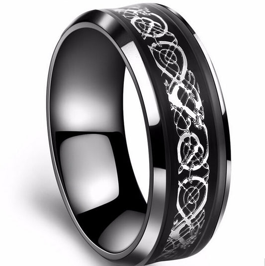 Black 316L Stainless steel Ring for Wedding Band blue Carbon Fiber Ring des Nibelungen Dragon rings for men - SkyeDragon Gifts
