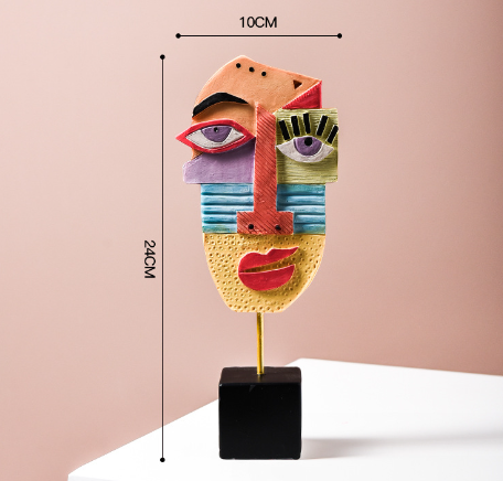 Abstract Face Resin Sculpture for Wine Cabinet Living Room Decor