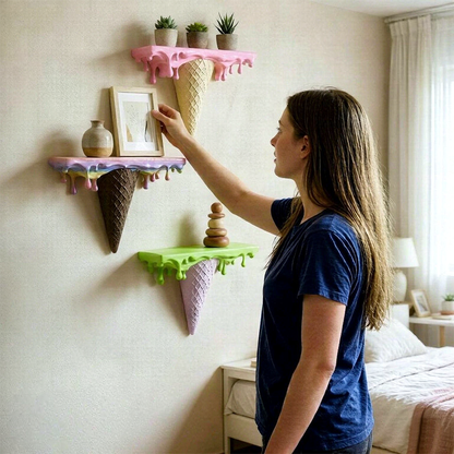 3D Printed Melting Ice Cream Floating Shelf Wall Decor And Storage Rack