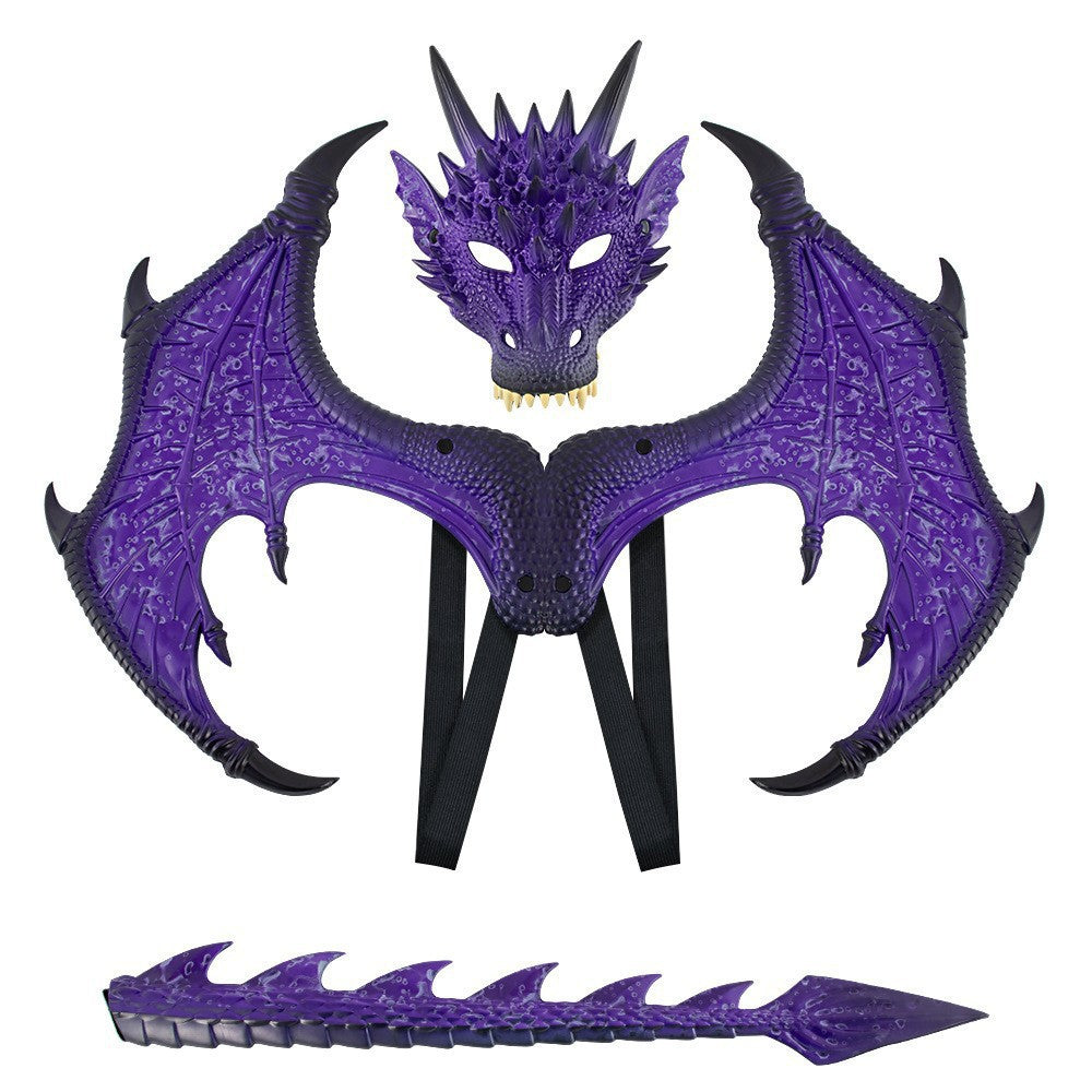Halloween Children's Dragon Costume Set with Wings and Tail, 3-Piece Cosplay Outfit Props