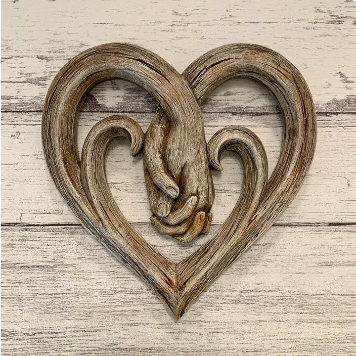Handshake Engraved Wooden Wall Decor Rustic Home Craft 30 Cm Square
