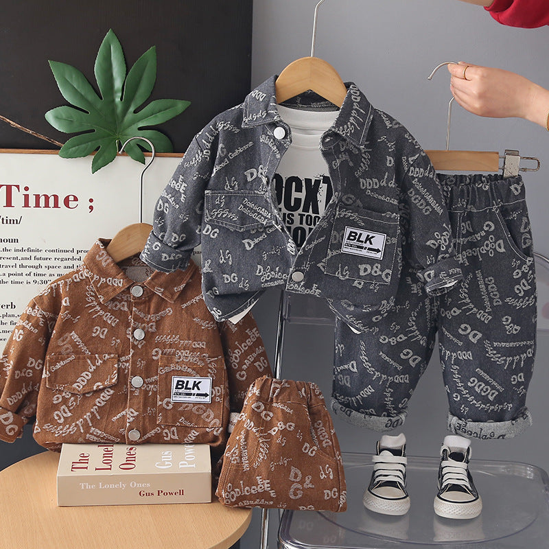 Jacquard denim long sleeved three piece set for babies - SkyeDragon Gifts