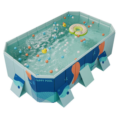 Large Foldable Rectangular Family Swimming Pool, Non-Inflatable Above Ground Pool, Easy Setup Outdoor Pool for Adults and Kids