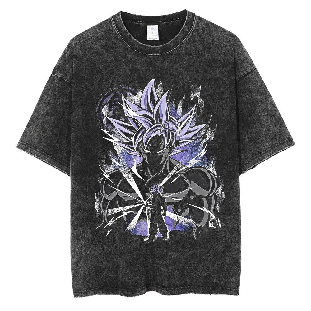 Water washed retro T-shirt street hip-hop anime dragon bead cartoon print graphic casual cotton summer short  sleeved - SkyeDragon Gifts