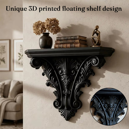 3D Printed Gothic Floating Shelf, Creative Carved Wall Decor, Retro Plant Display Stand for Living Room & Indoor Decor