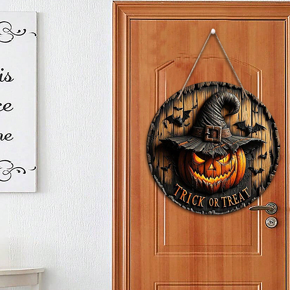 Halloween Wooden Round Pumpkin Sign Plaque Door Hanging Decor for Halloween Party Wooden Front Door Sign - SkyeDragon Gifts
