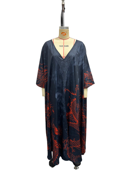 Dragon print beach vacation long dress outerwear - SkyeDragon Gifts
