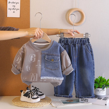 Spring and Autumn Round Neck Hoodie Two Piece Set for Baby Leisure - SkyeDragon Gifts