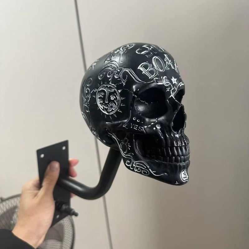 Antique Skeleton Helmet Wall Mount Resin Motorcycle Gear Holder Gothic Decor