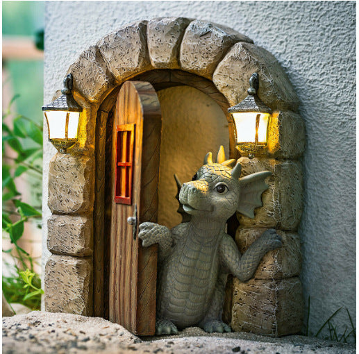 Little Dragon Ornament On The Cute Balcony Dinosaur Door Open Garden Ornament Resin Handicraft Ornament Statue - SkyeDragon Gifts