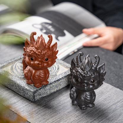 Purple Sand Wealth-Bringing Collectible Dual-Use Tea Table with Playful Zodiac Little Dragon Tea Pet Ornament - SkyeDragon Gifts