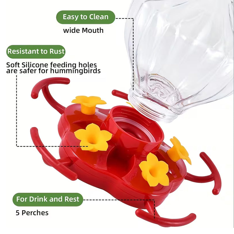 8 Oz Glass Hummingbird Feeder with Ant Moat and Bee Guards for Gardens