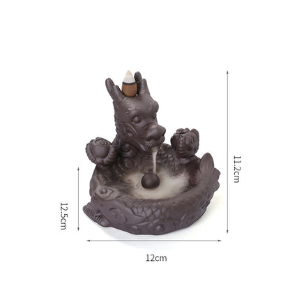 Redware Small Dragon Back Flow Incense Burner Creative Sandalwood Cigarette Back Flow Ornamental Aromatherapy Stove Home Crafts Ornaments - SkyeDragon Gifts