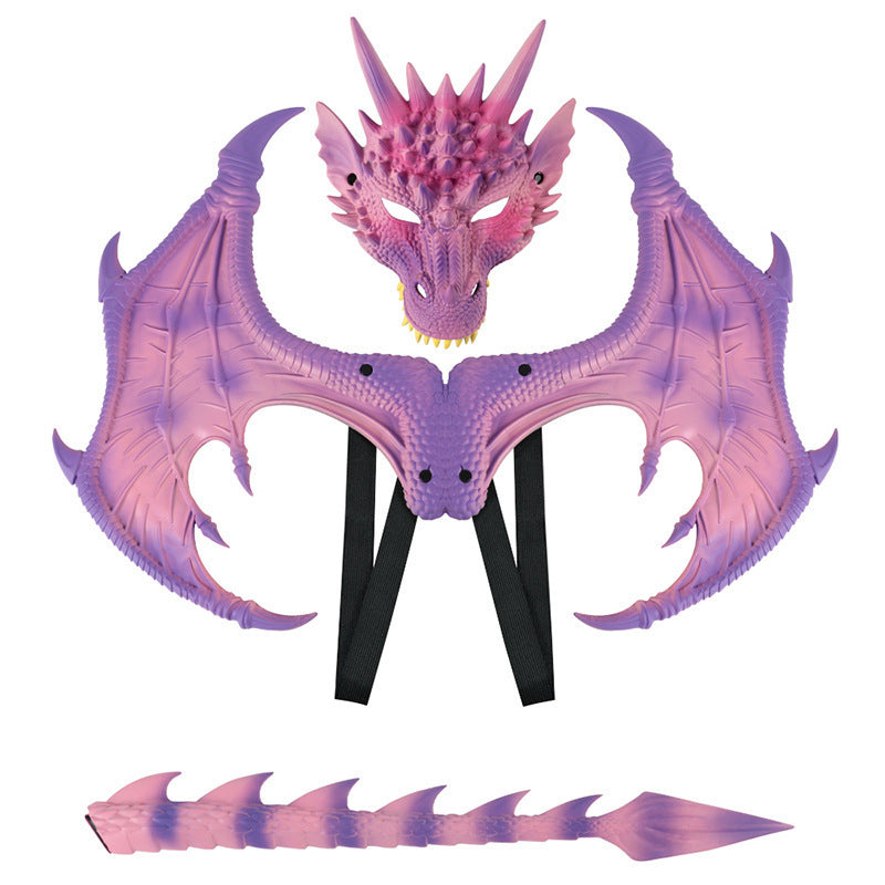 Halloween Children's Dragon Costume Set with Wings and Tail, 3-Piece Cosplay Outfit Props