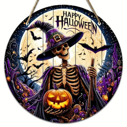 Halloween Wooden Round Pumpkin Sign Plaque Door Hanging Decor for Halloween Party Wooden Front Door Sign - SkyeDragon Gifts