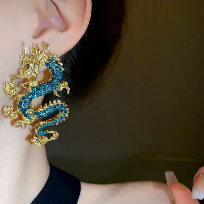 Zodiac dragon earrings, fashionable retro Chinese style earrings, national trend earrings - SkyeDragon Gifts