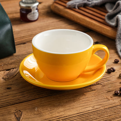 Nordic Minimalist Ceramic Coffee Cup Set – 300ml White Rim Latte Art Mugs for Breakfast, Home & Office