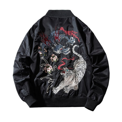 Harajuku Style Dragon Tiger Embroidery Jacket MA-1 Flight Jacket Baseball Uniform Outerwear Unisex - SkyeDragon Gifts