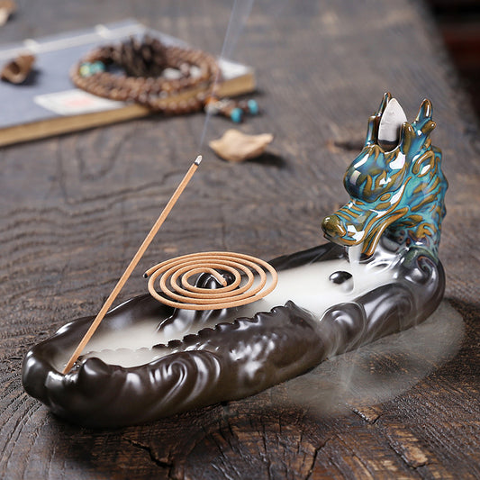Ceramic Smoke Backflow Aromatherapy Furnace Home Decoration Creative Line Incense Incense Holder Backflow Chinese Dragon Incense Burner - SkyeDragon Gifts