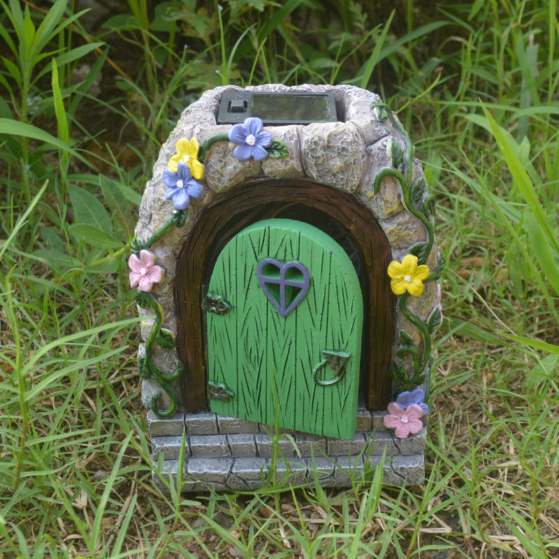 Resin Ornaments Garden Home Decoration Resin Crafts Fairy Garden Stone Gate Stairs Solar Luminous Courtyard