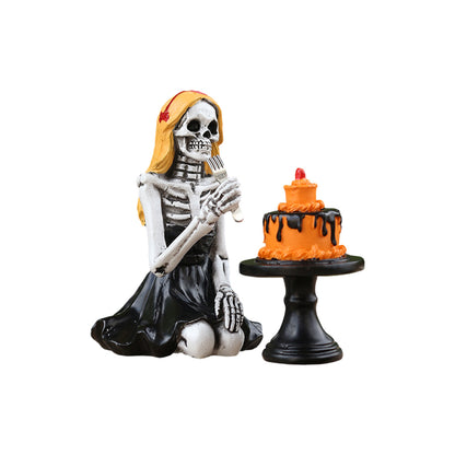 Festive Skull Girl Statue Decoration for Halloween Home Skeleton Scene Resin Craft - SkyeDragon Gifts