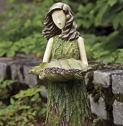 Outdoor Garden Landscape Scene Set Crafts Angel Girl Bird Feeder Resin Ornament