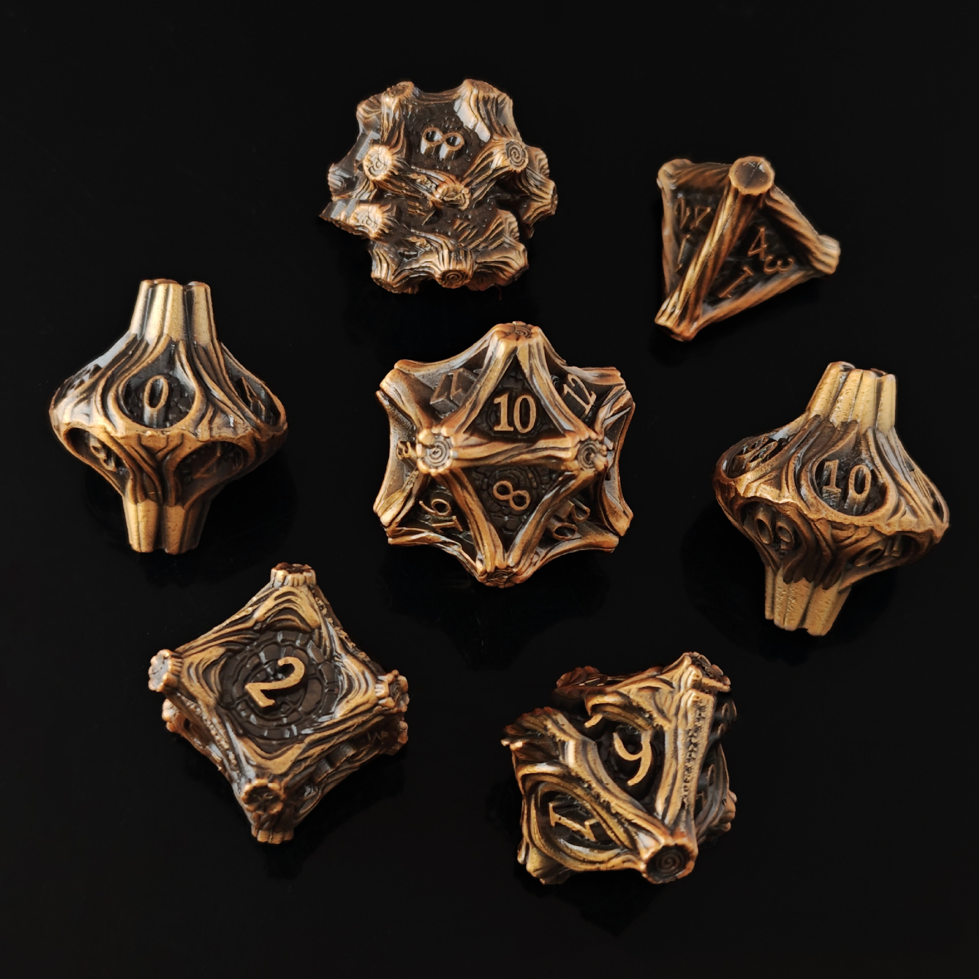 Geometric Mechanical Metal Solid Dice 7-Piece Set DND Dungeons &amp; Dragons Polyhedral Dice TRPG Board Game Accessories - SkyeDragon Gifts