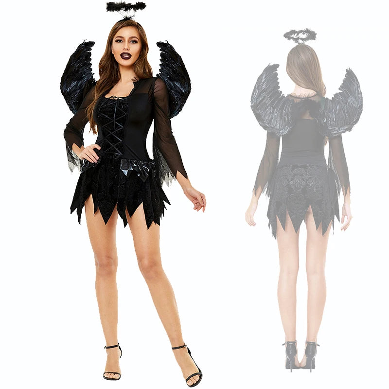 Halloween Cosplay Costumes Feather Angel Fairy Wing Fantasy Ghost Vampire Dress - SkyeDragon Gifts