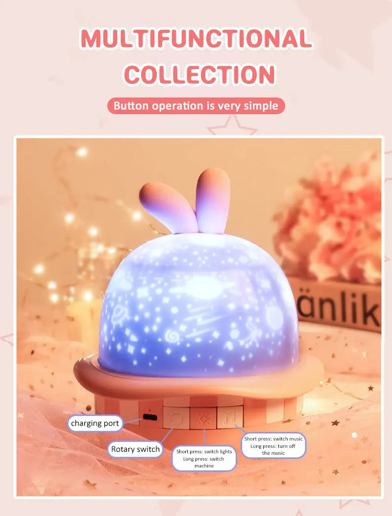 Magic Rabbit Starry Sky Projection Lamp Led Charging Rotating Night Light - SkyeDragon Gifts