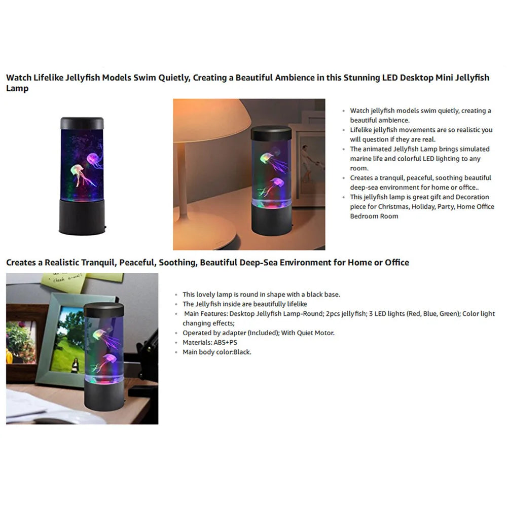 USB Power Jellyfish Mood Desk Bedside Lamp Fantasy Aquarium Hypnotic Color Changing Kids LED Night Light Home Decor - SkyeDragon Gifts