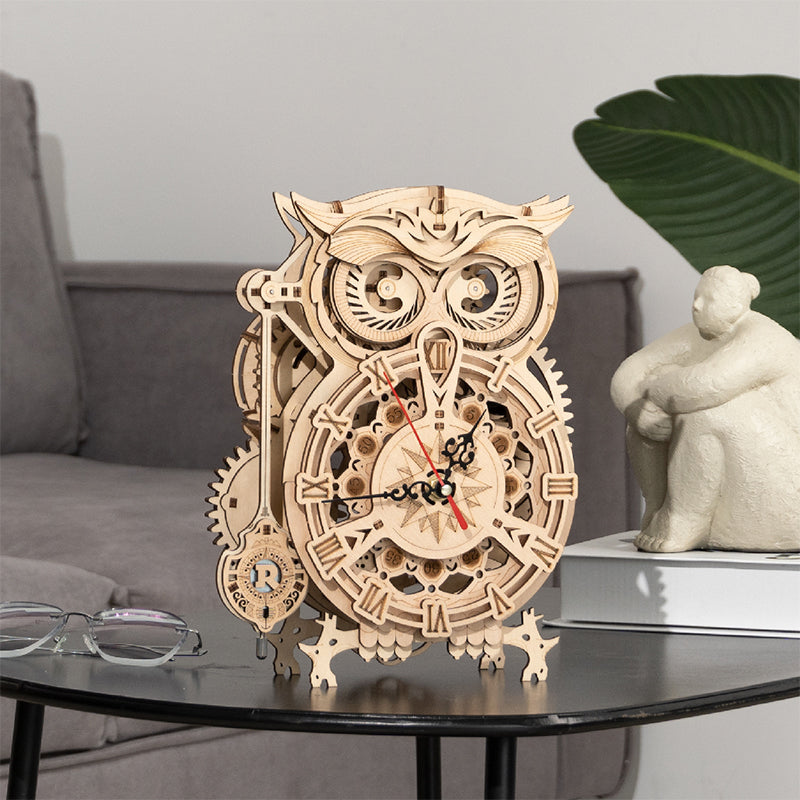 DIY Wooden Mechanical Owl Clock Model for Home Decor - SkyeDragon Gifts