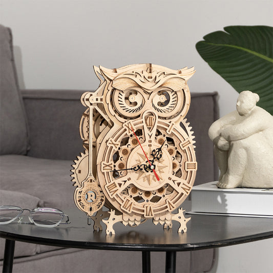 DIY Wooden Mechanical Owl Clock Model for Home Decor - SkyeDragon Gifts