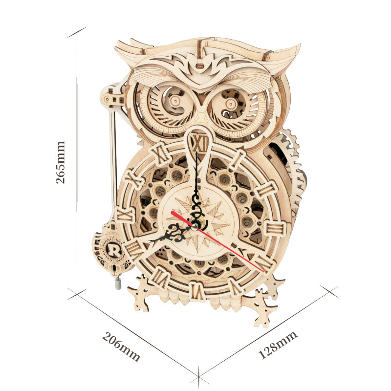 DIY Wooden Mechanical Owl Clock Model for Home Decor - SkyeDragon Gifts