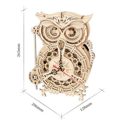 DIY Wooden Mechanical Owl Clock Model for Home Decor - SkyeDragon Gifts
