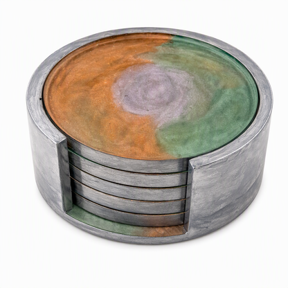 Handmade Round Resin Coaster Set with Holder, 5 Coasters