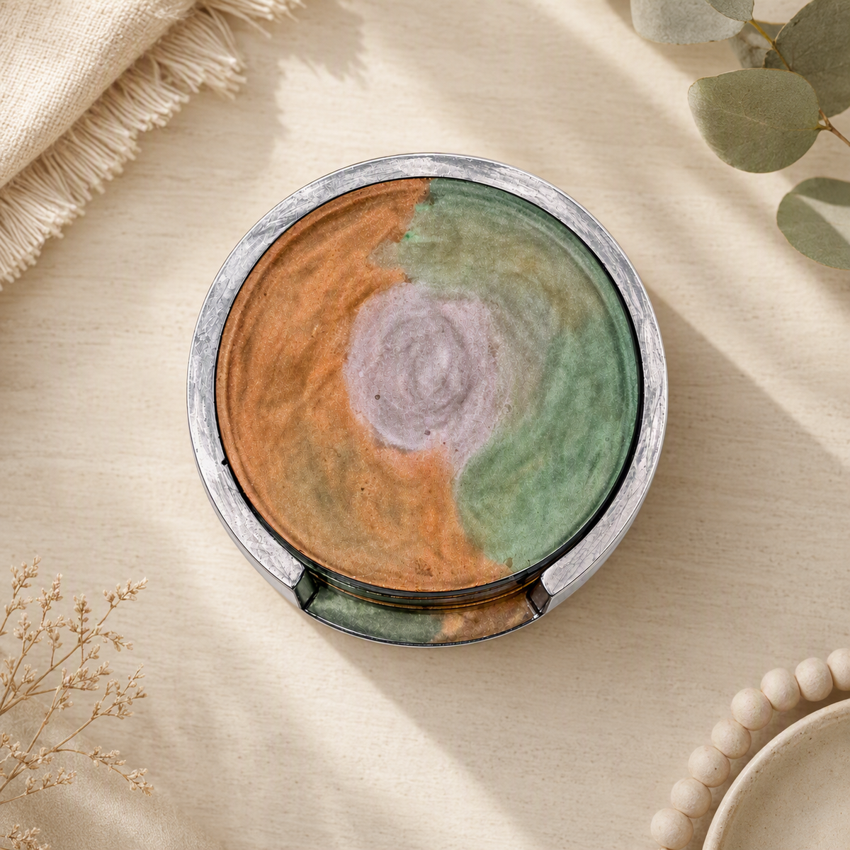 Handmade Round Resin Coaster Set with Holder, 5 Coasters