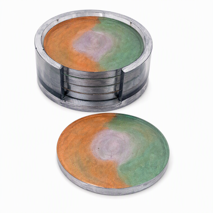 Handmade Round Resin Coaster Set with Holder, 5 Coasters