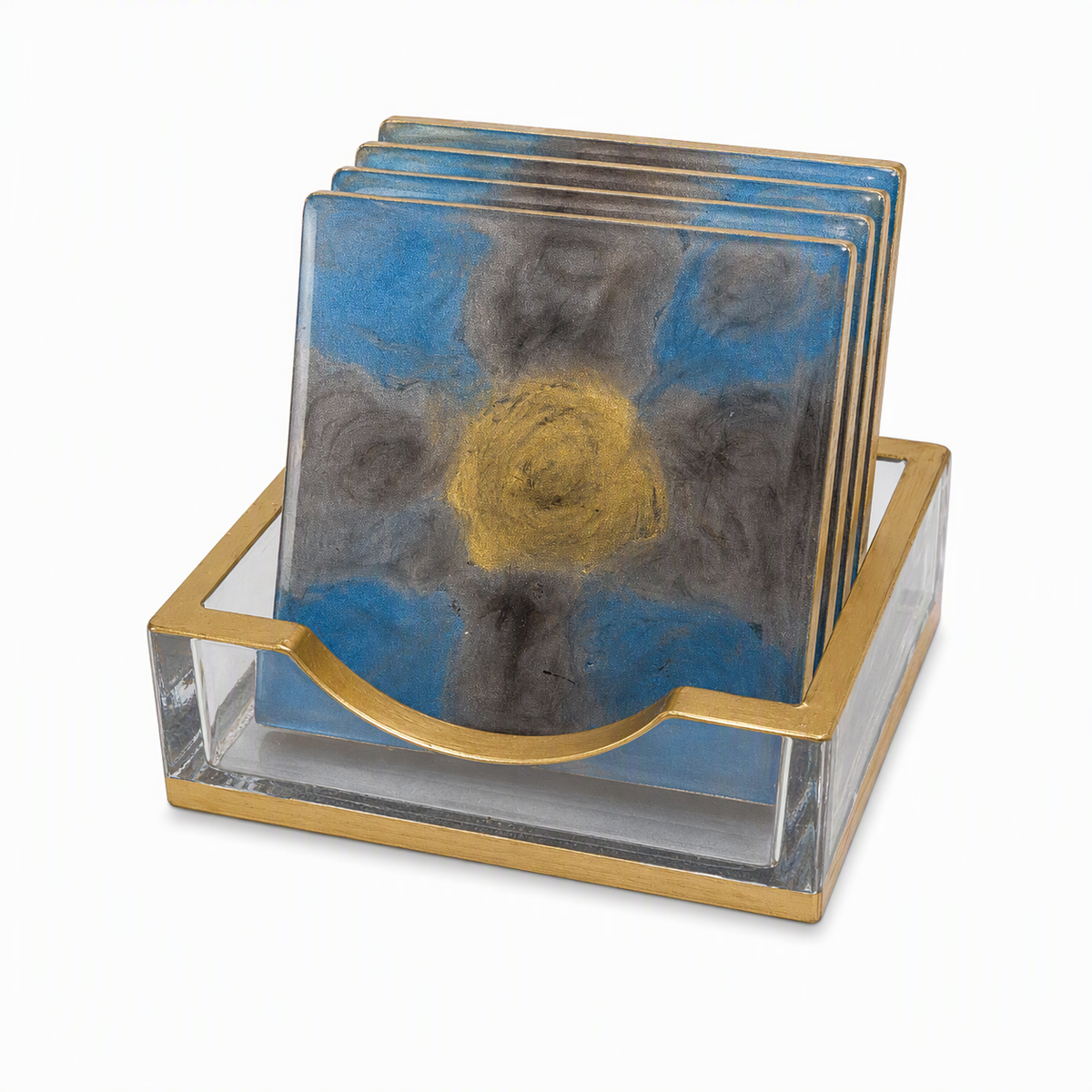 Handmade Square Resin Coaster Set with Holder, 5 Coasters