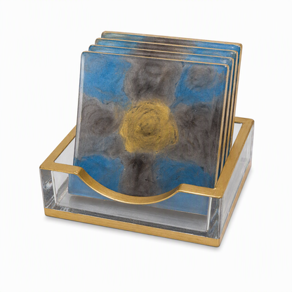 Handmade Square Resin Coaster Set with Holder, 5 Coasters
