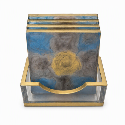 Handmade Square Resin Coaster Set with Holder, 5 Coasters